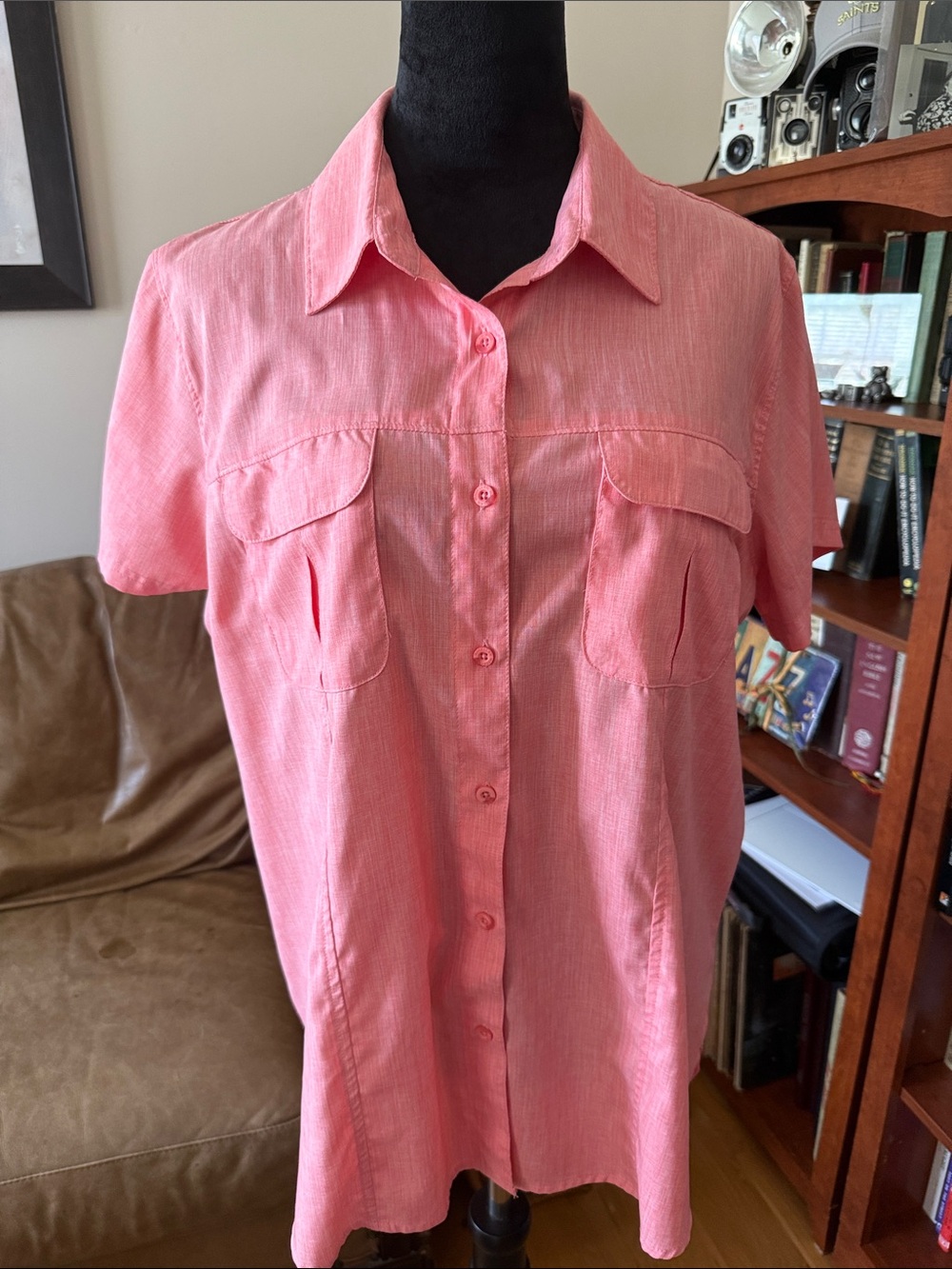 Magellan Outdoors Pink Short-Sleeve Button-Down Shirt